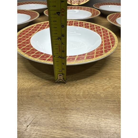 Highgate Manor Royal Tiara Red & Gold Diamond 8.5” Rimmed Soup Bowl~7 Pc Set - Picture 6 of 8